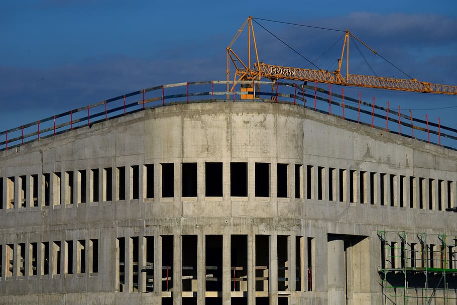 house, shell, cement, site, crane, architecture, modern, housebuilding HD wallpaper