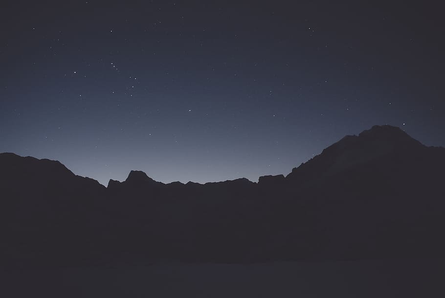 night, dark, mount, mountain, sky, star - space, silhouette HD wallpaper