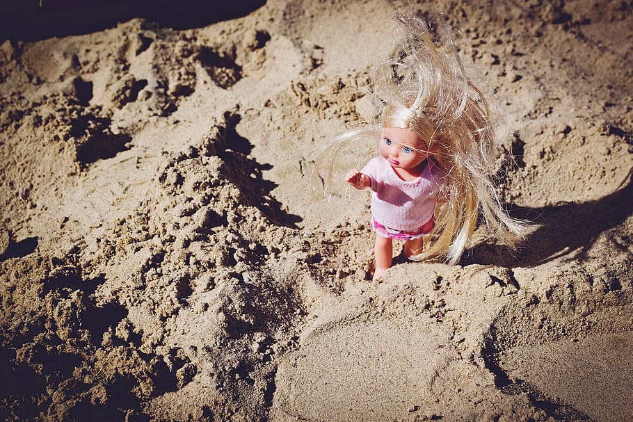 beach, sand, summer, doll, toy, child, childhood, girls, one person HD wallpaper