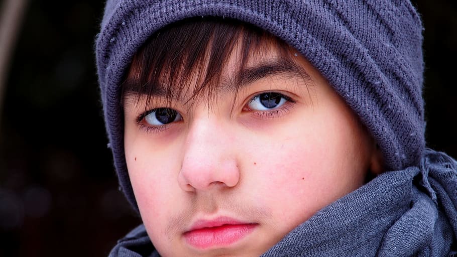 Boy, Cap, Scarf, Winter, Eye, Brown, mouth, teenager mustache HD wallpaper