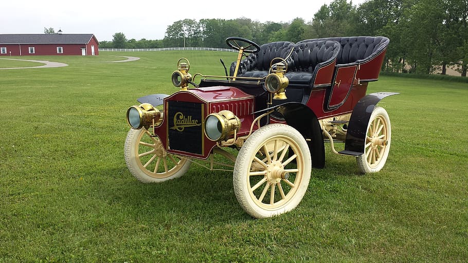 vintage car on grass field, cadillac, antique car, image, old car, HD wallpaper