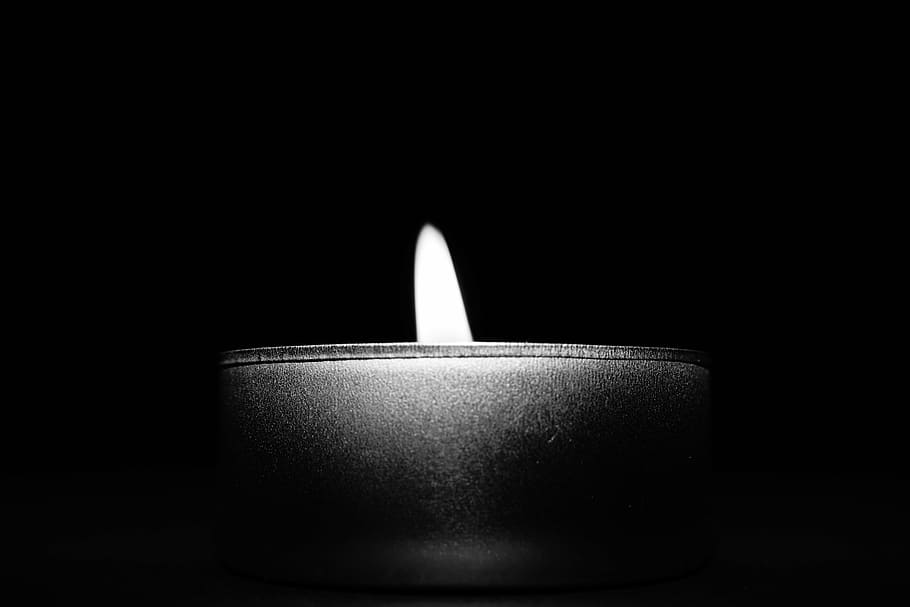 grayscale photography of lighted candle, black, white, dark HD wallpaper