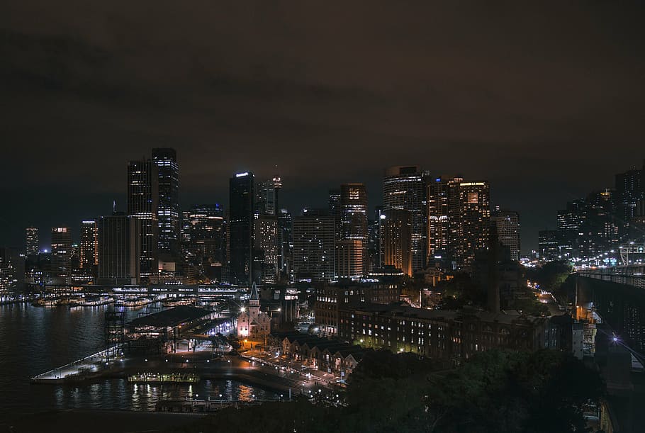 aerial photograph of cityscape under nighty sky, architecture HD wallpaper