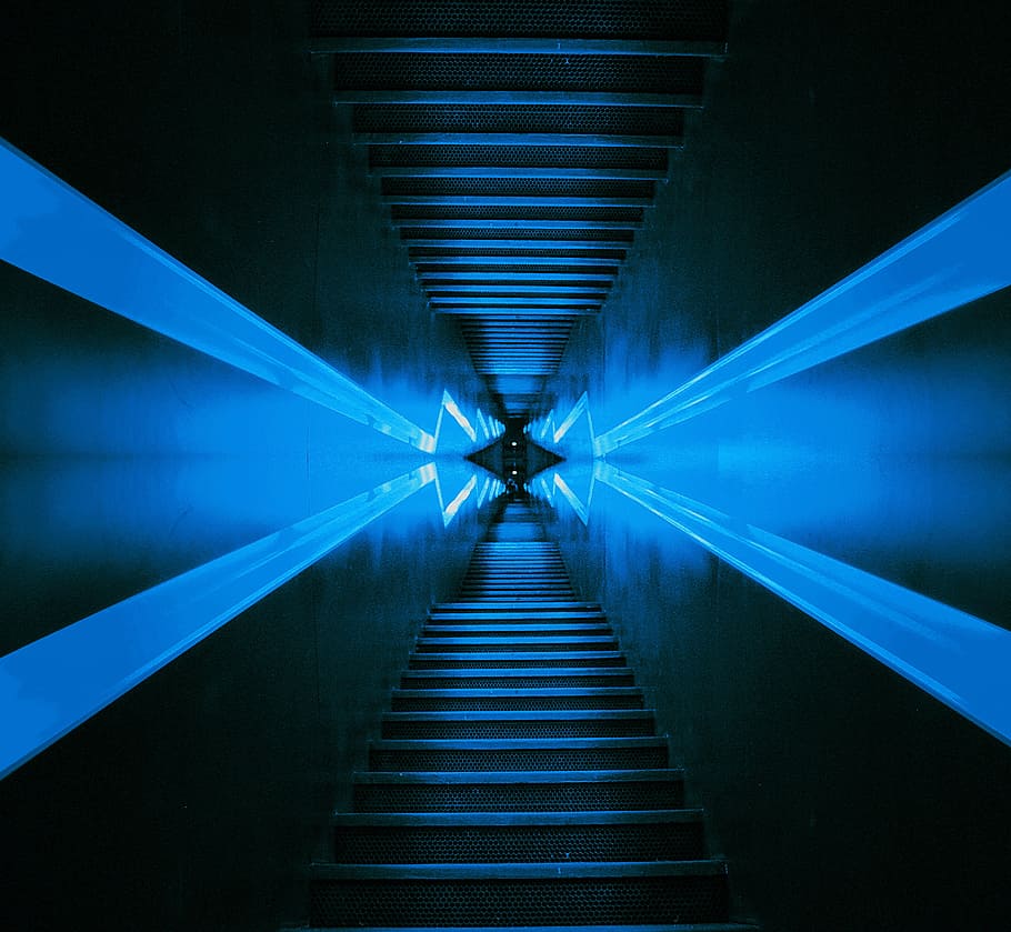 virtual, stairs, neon, architecture, direction, the way forward HD wallpaper