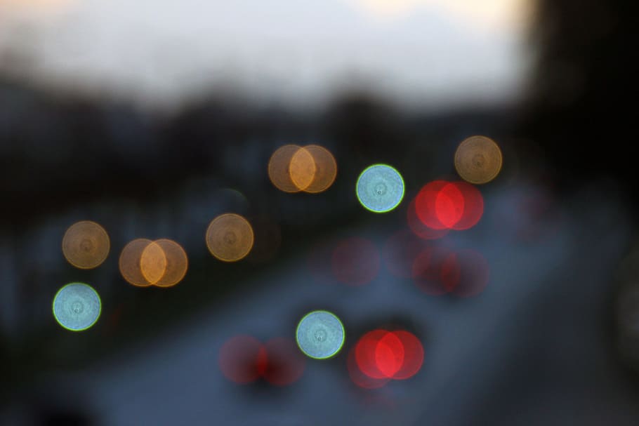 Blur, Automobile, Lights, Headlights, road, red, blue, orange HD wallpaper