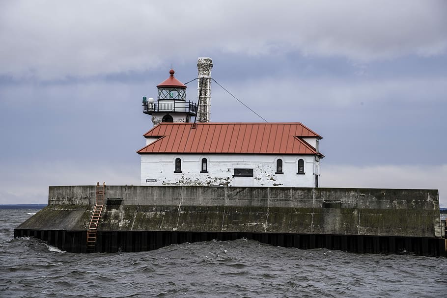 Lighthouse closeup on the Pier in Duluth, Minnesota, building