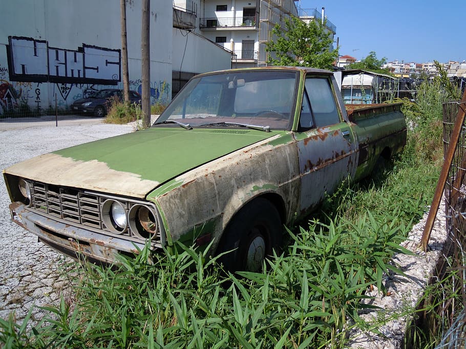pickup truck, car, oldtimer, abandoned, rusted, mode of transportation HD wallpaper