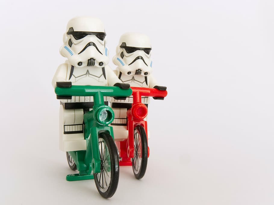 Storm Trooper LEGO minifigs, stormtrooper, bicycle, cyclist, cycling, HD wallpaper