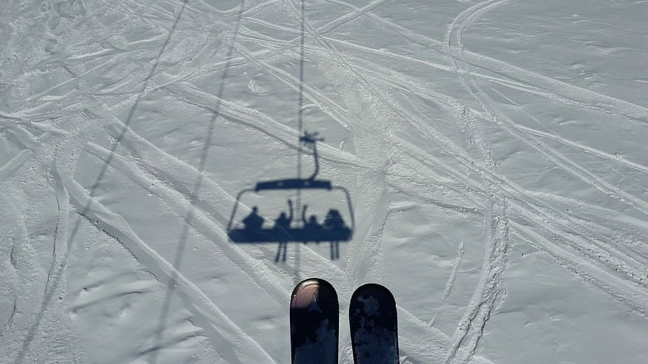 Gudauri, silhouette of people on cable train, snow, winter, cold temperature HD wallpaper