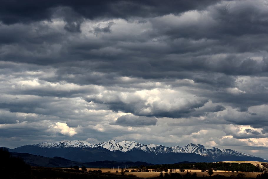 snow, landscape, mountains, nature, cloudy, cloudy skies, dramatic HD wallpaper