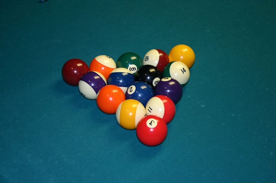 HD wallpaper pool, balls, table, 8 ball, game, cue, stick, green, felt