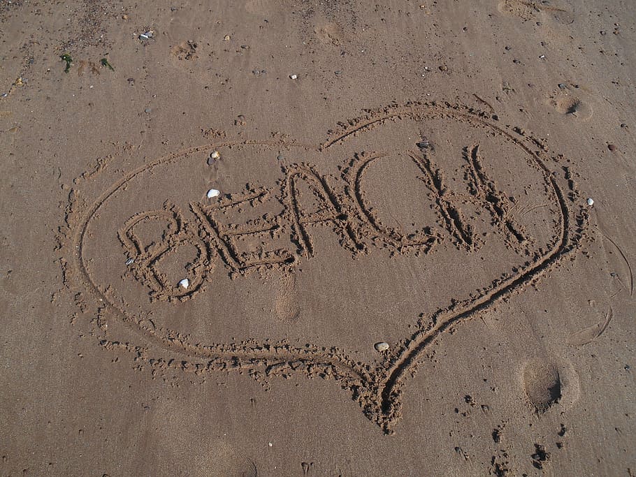 beach, sand, heart, message, summer, vacation, holiday, text HD wallpaper