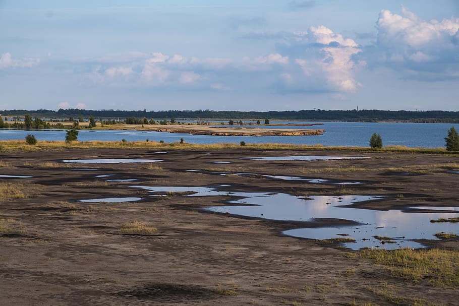 water, lake, open pit mining, flooding, waters, landscape, bank HD wallpaper