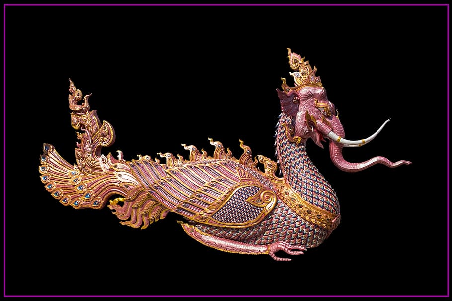 elephants, dragon, mythical creatures, temple complex, thailand HD wallpaper