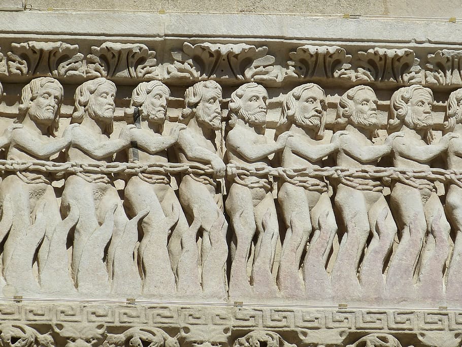 caught, captivity, war, chain, figure, relief, art, stone, historically HD wallpaper