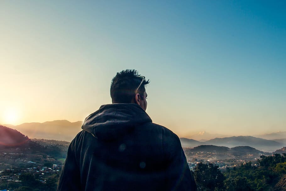 silhouette of man, sunset, thinking, handsome, nature, relax HD wallpaper