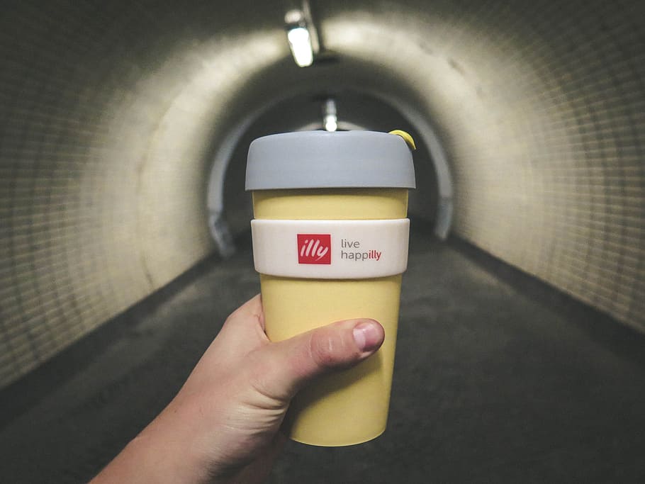 Yellow Grey Drinking Cup, coffee, coffee cup, conceptual, container HD wallpaper