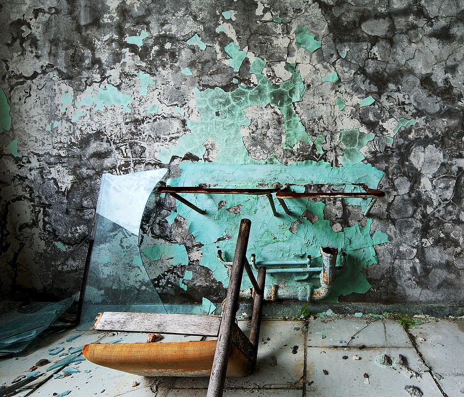 Ruin, glass panel on wall, old, painted, peeling, broken, wall - building feature HD wallpaper