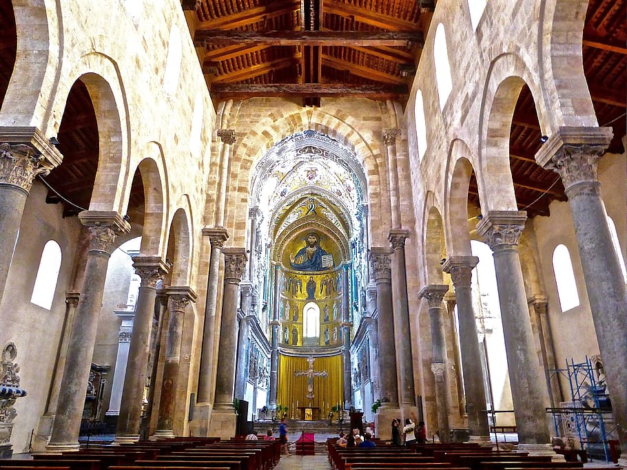 cefalu, cathedral, sicily, nave, basilica, church, historical, HD wallpaper