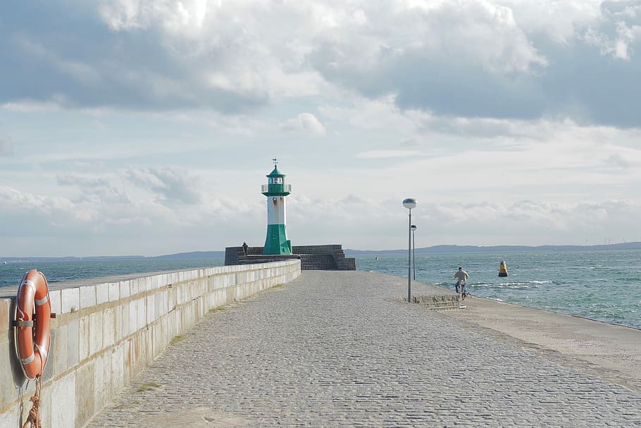 sea, waters, beach, summer, coast, sky, nature, lighthouse HD wallpaper