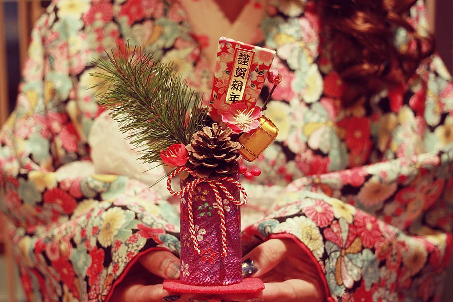 woman holding decors, christmas, gift, decoration, red, celebration HD wallpaper