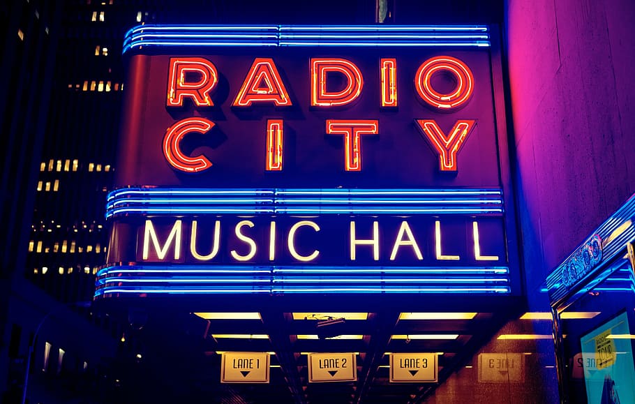 Radio City Music Hall signage, architecture, building, infrastructure HD wallpaper