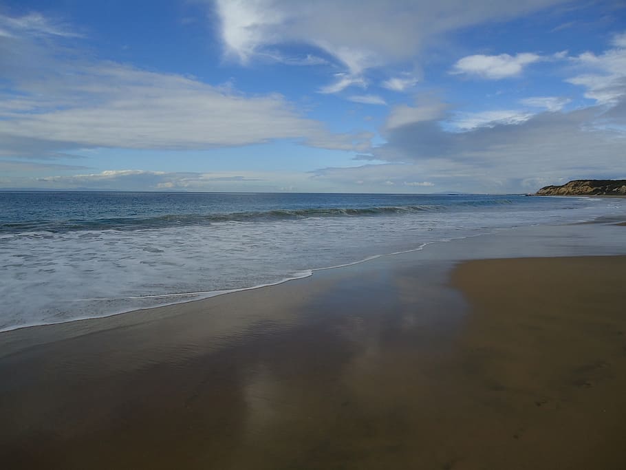 reflexion, sand, waves, beach, sky, landscape, california, crystal cove HD wallpaper
