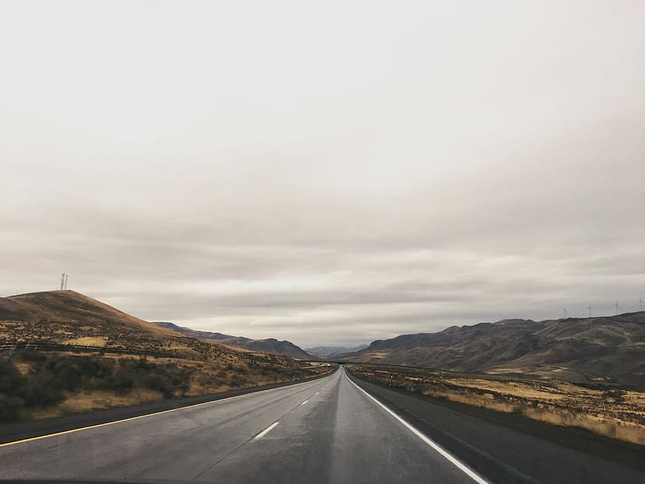 gray asphalt road in between trees at daytime, gray asphalt road HD wallpaper