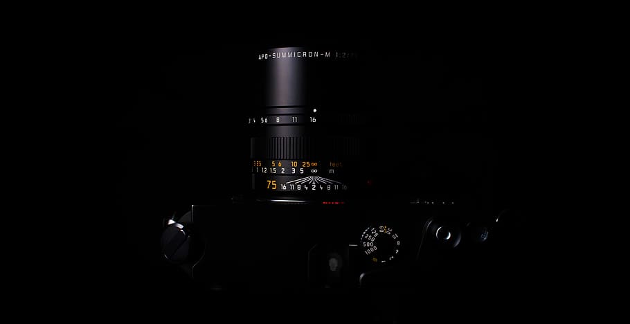 black telephoto lens, camera, leica, dark, technology, studio shot HD wallpaper