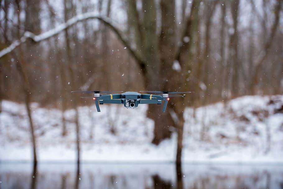 blue quadcopter drone hovering, camera, hd, helicopter, photography HD wallpaper