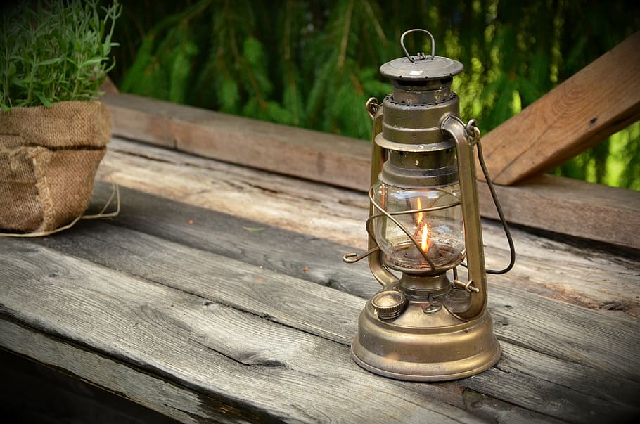 gold kerosene lamp, light, burner, lantern, lighting, shed light, HD wallpaper