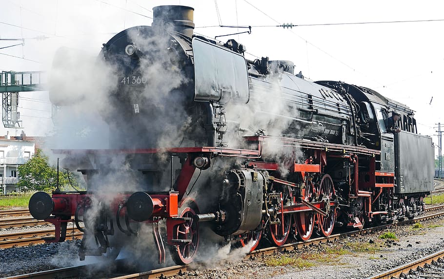 steam locomotive, br 41360, oil engine, preheating, railway, HD wallpaper