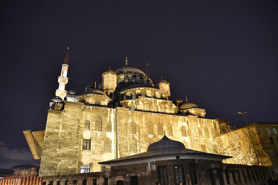cami, eminönü, night, the minarets, istanbul, architecture, HD wallpaper