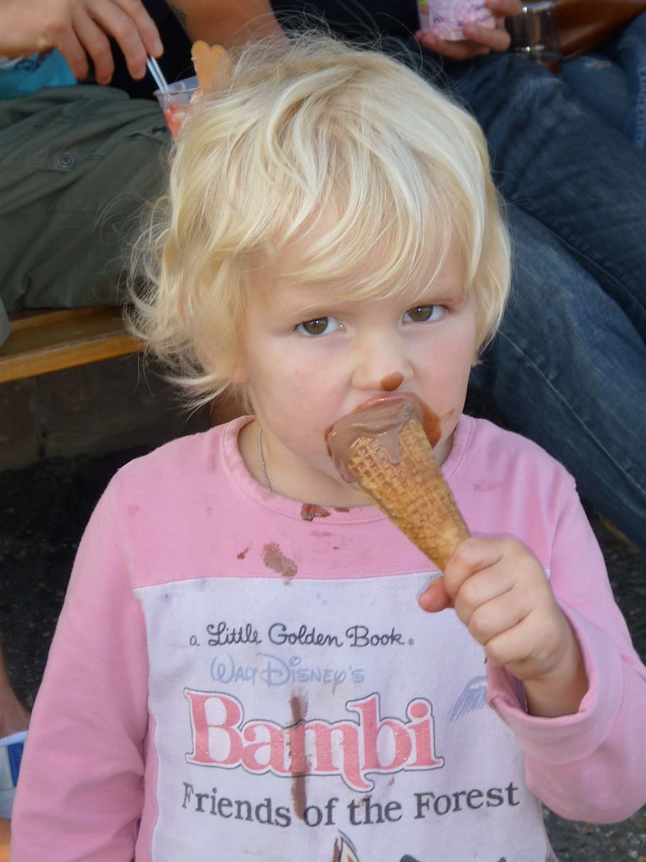 HD wallpaper: girl eating ice cream, child, ice cream cone, ice eating