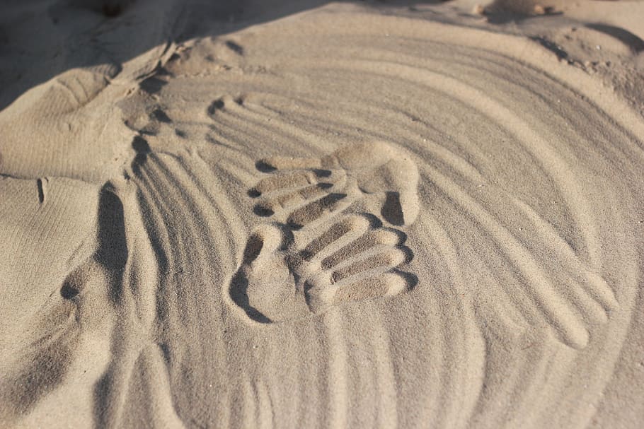 handprints, beach, sand, love, land, pattern, nature, no people HD wallpaper