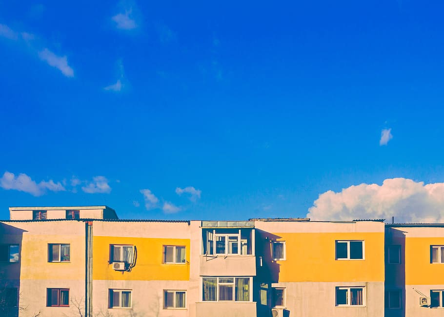 blue, sky, sunshine, clouds, buildings, apartments, architecture HD wallpaper