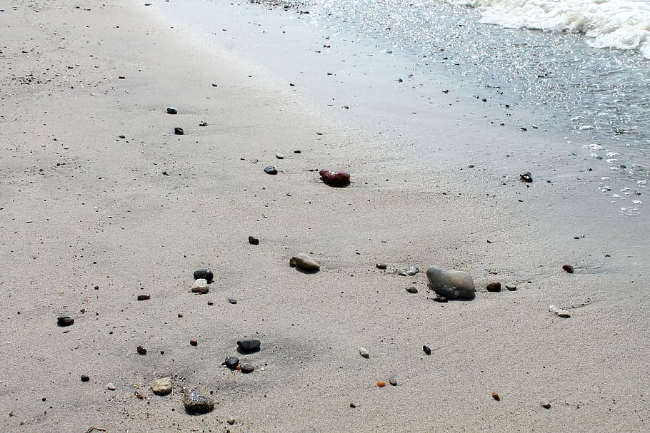 beach, sand, summer, stone, sea, water, natural, background HD wallpaper