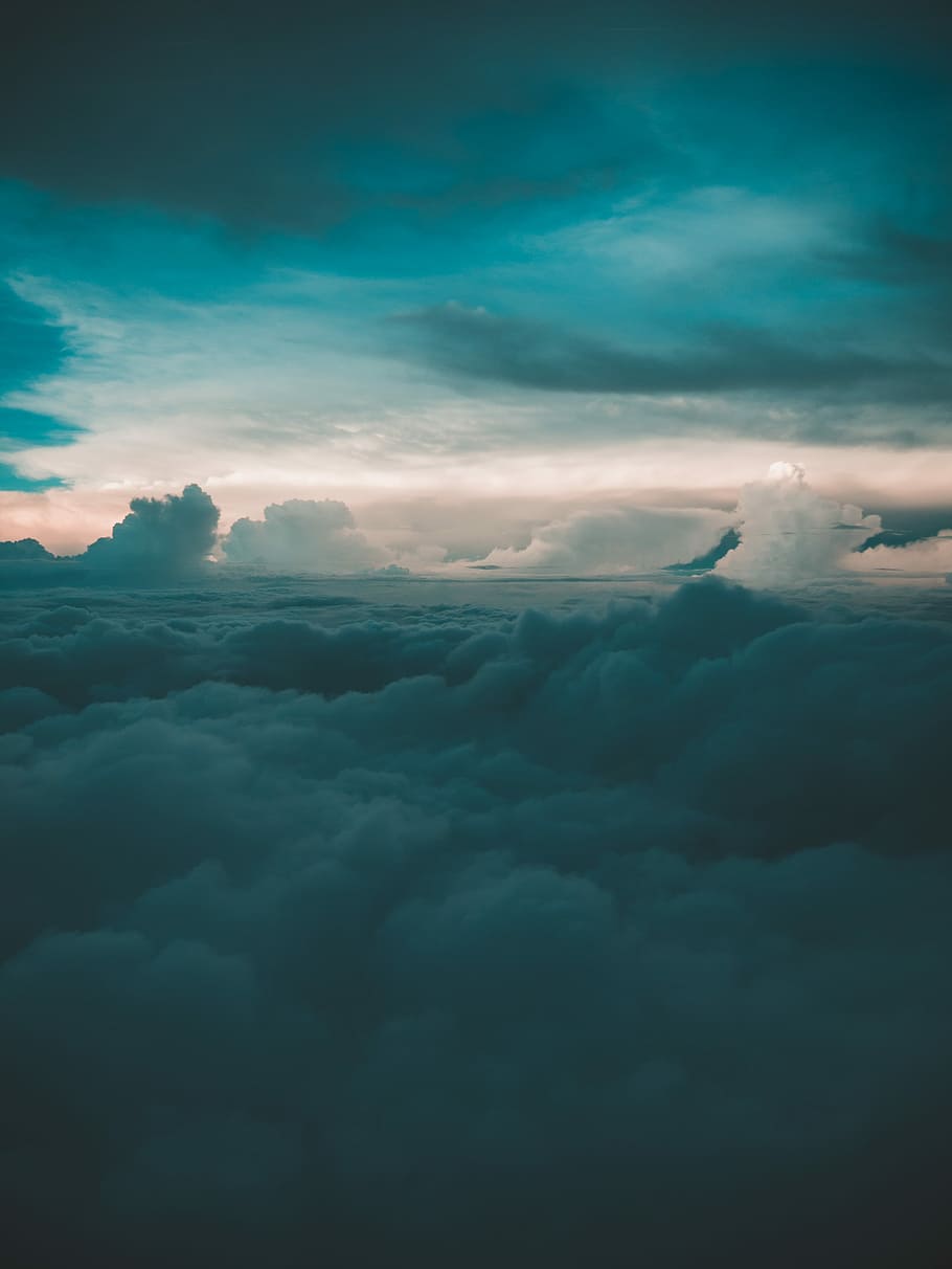 cloudy sky during day time, white clouds, flight, plane, above HD wallpaper