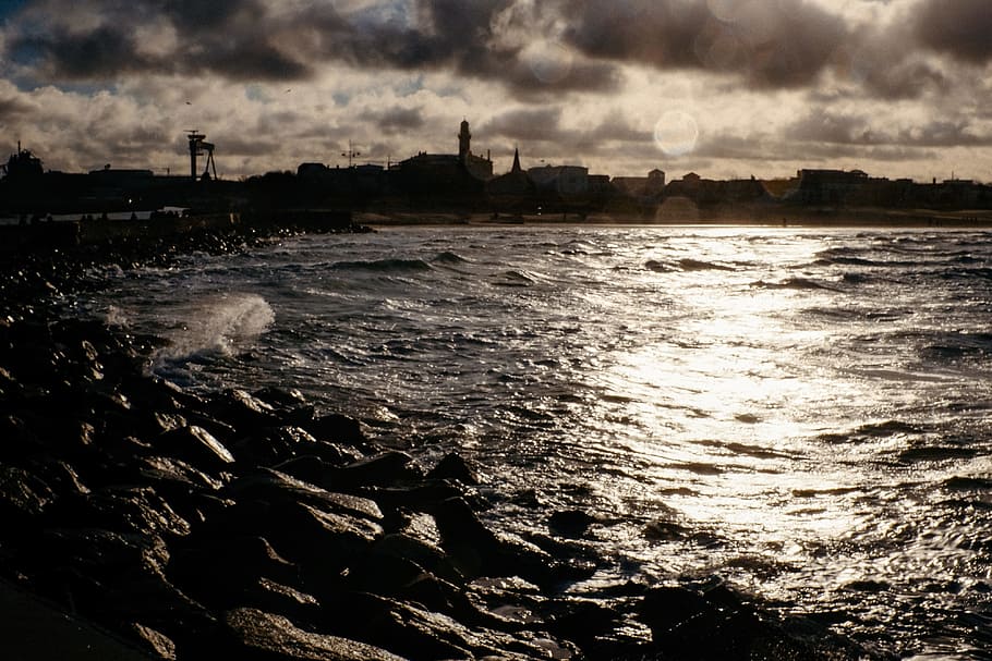 Mole in Warnemunde, landscape, nature, sea, water, wave, dark HD wallpaper
