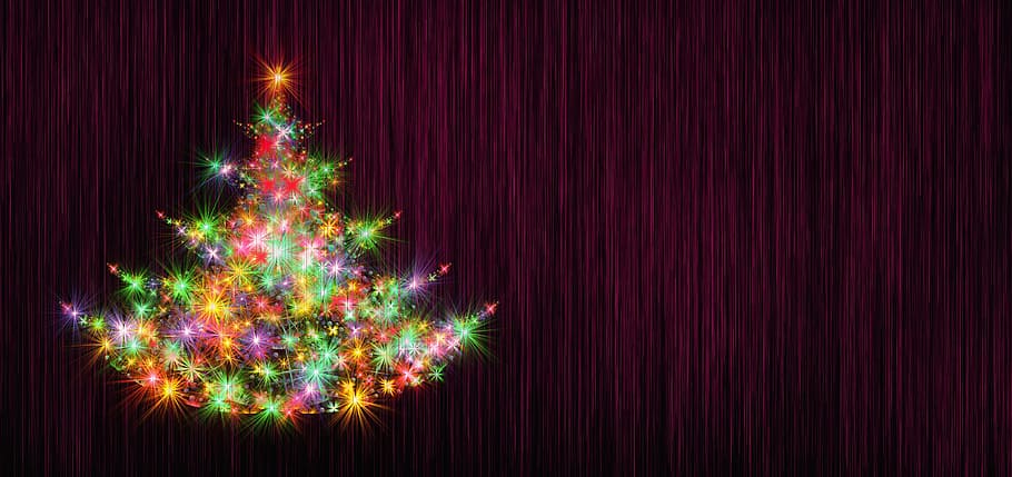 lighted Christmas tree, background, structure, blue, black, motif, HD wallpaper