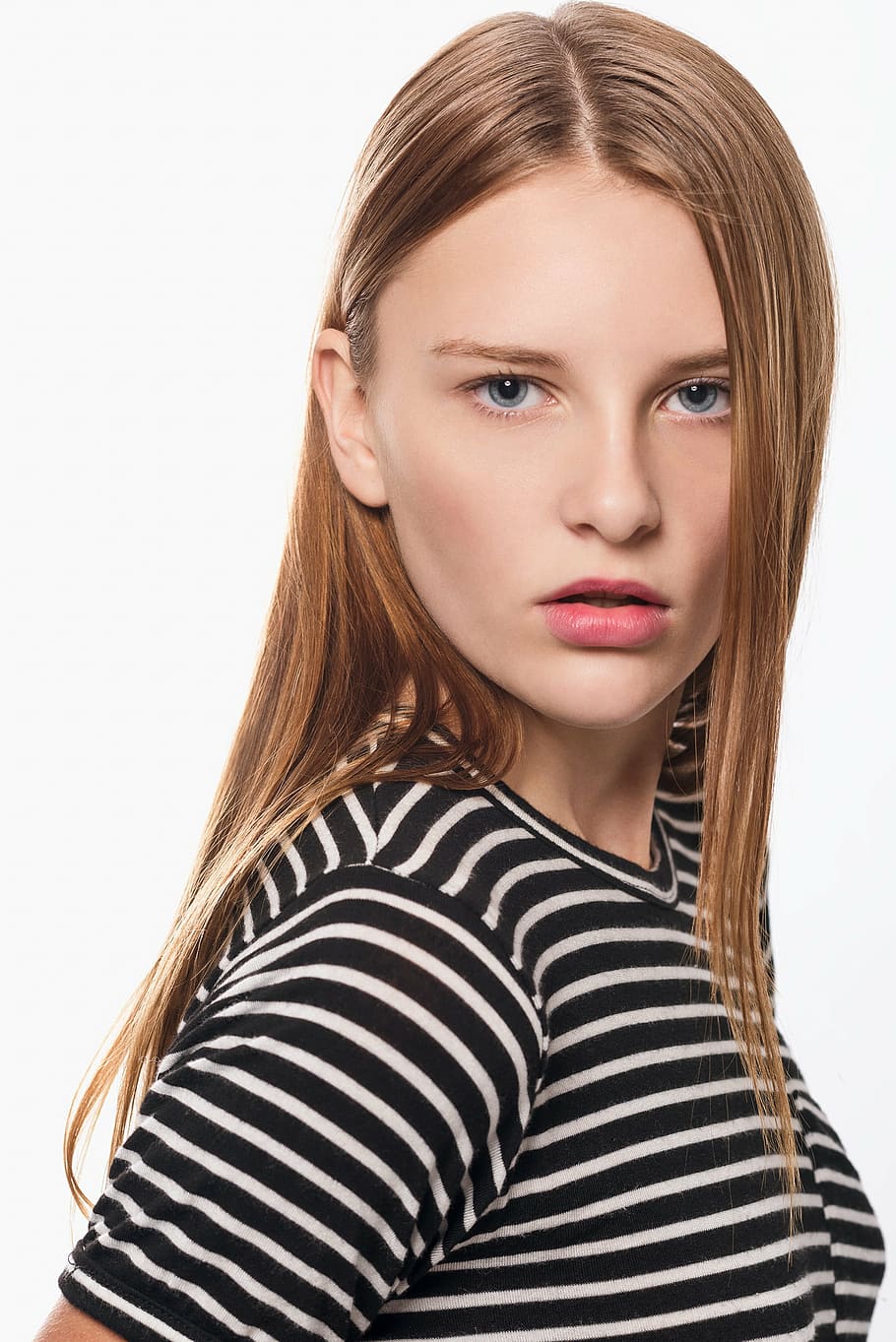 woman wearing striped shirt, model, fashion, girl, female, glamour, HD wallpaper