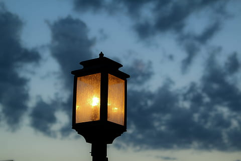 street lamp during nighttime, lighted post lamp, black, utility HD wallpaper
