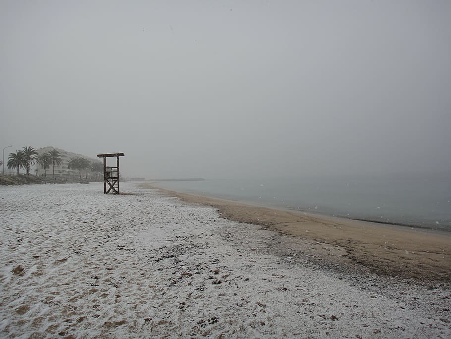 snow, beach, winter, coastline, nobody, cold, seaside, nature HD wallpaper
