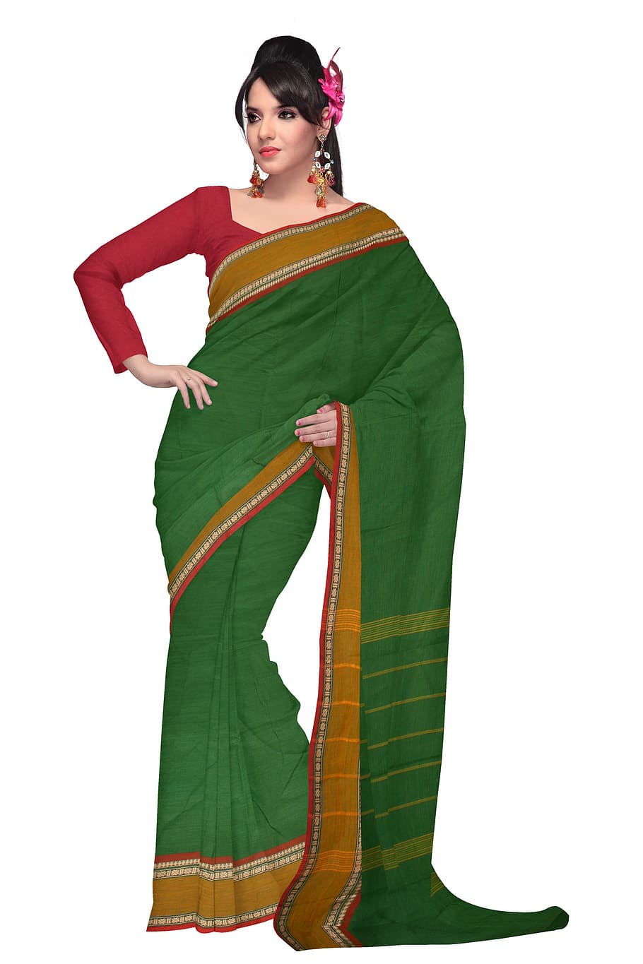 woman in green dupatta scarf, fashion, silk, dress, model, clothing, HD wallpaper