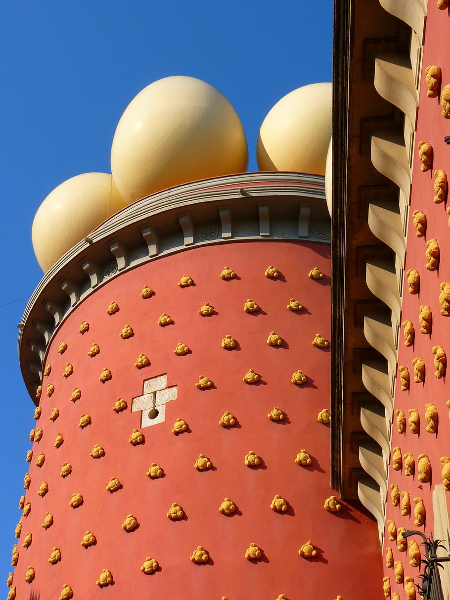 egg, ball, building, red, dalí, museum, figueras, spain, blue HD wallpaper