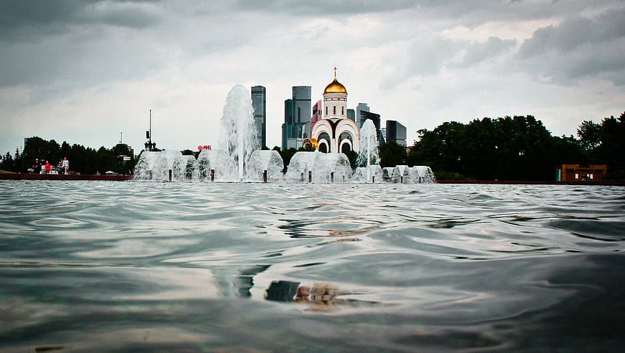 russia, source, architecture, park, tourism, water, summer HD wallpaper