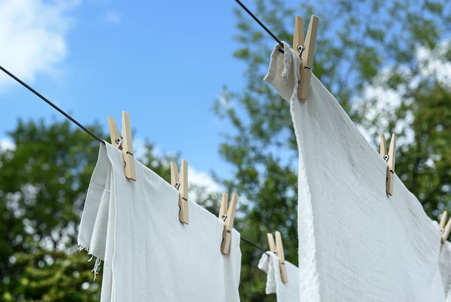 white fabric hanged on clothes line, laundry, hanging, clean
