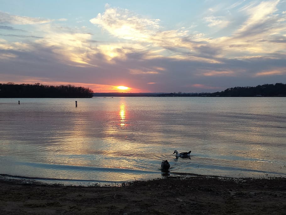 sundown, clouds, lake, reflection, sky, sunset, water, cloud - sky HD wallpaper