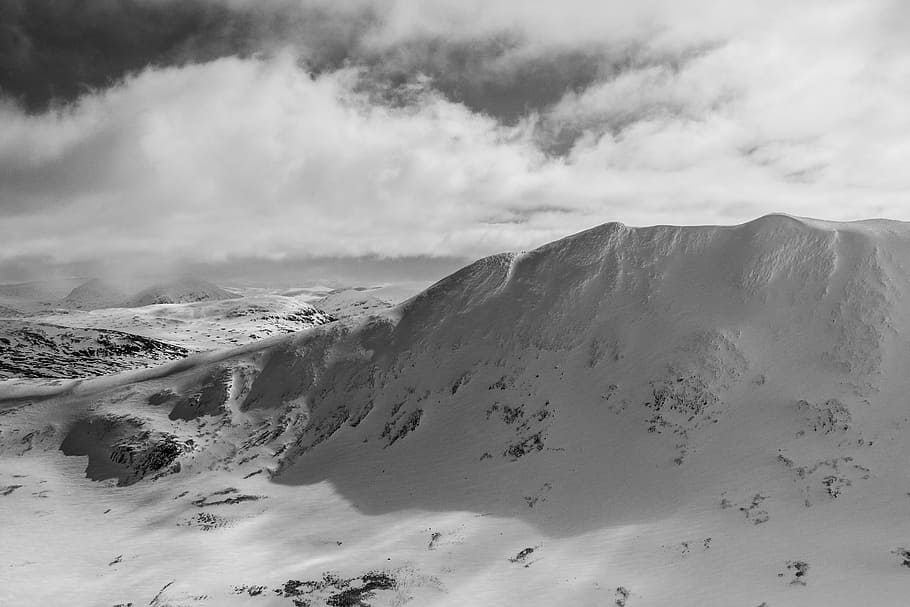 mountain covering white snow during daytime, grayscale photography of mountains HD wallpaper