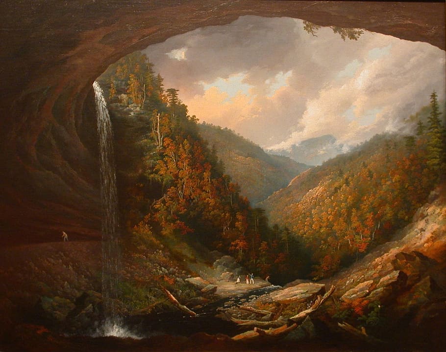 brown trees on mountain landscape photo, william wall, painting